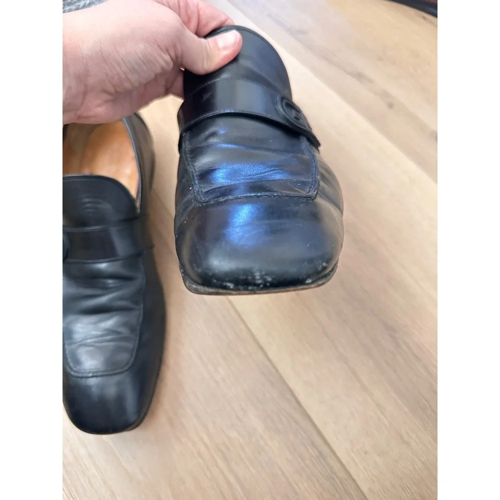 Gucci Mens Black Leather Interlocking GG Logo Loafers Shoes Size 41 Italy